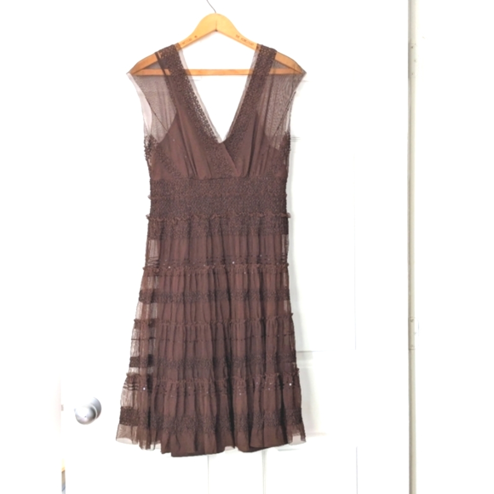 Max Studio Net Ruffle Sequin Lace  Knee-length Party Dress Size S